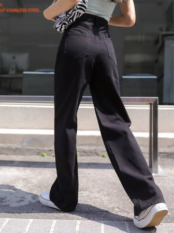 DAZY Solid High Waisted Boyfriend Jeans