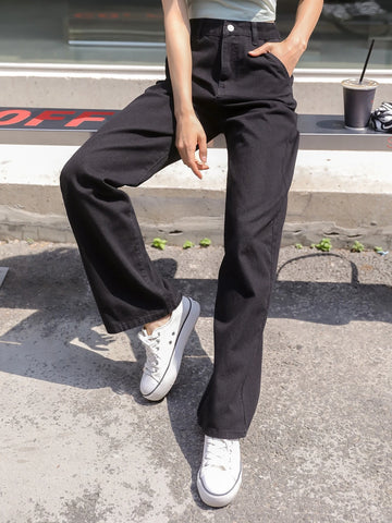 DAZY Solid High Waisted Boyfriend Jeans