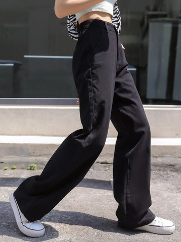 DAZY Solid High Waisted Boyfriend Jeans