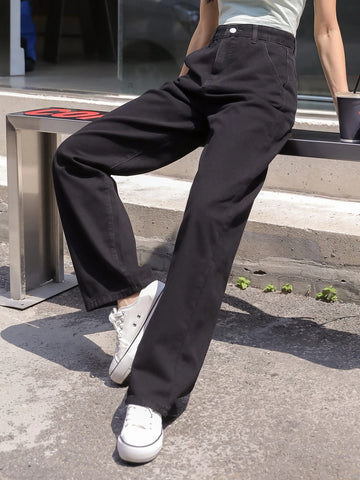 DAZY Solid High Waisted Boyfriend Jeans