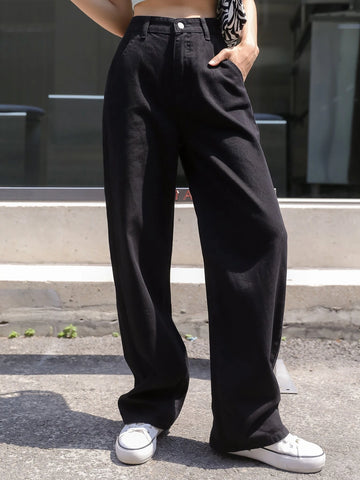 DAZY Solid High Waisted Boyfriend Jeans