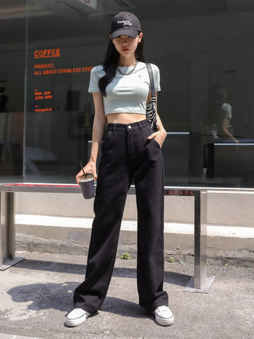 DAZY Solid High Waisted Boyfriend Jeans