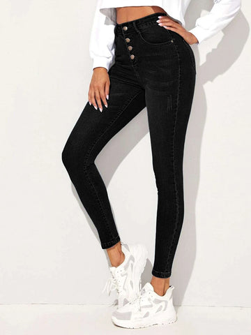High Waist High Stretch Cat Whiskers Skinny Jeans