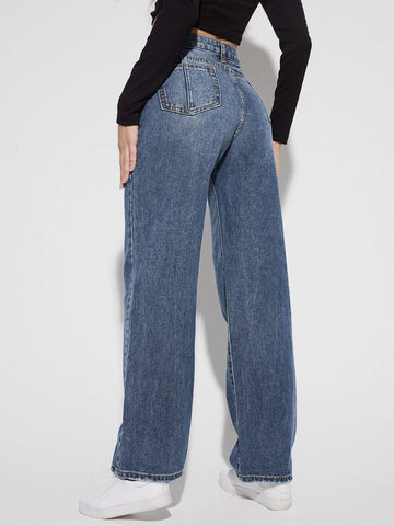 High Waist Ripped Straight Leg Jeans