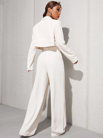 EZwear Lapel Neck Single Button Crop Blazer & Pants