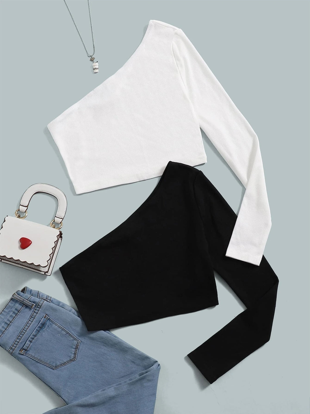 Teen Girls 2pcs One Shoulder Tee
