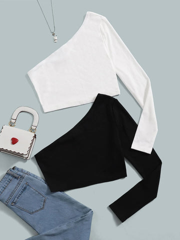 Teen Girls 2pcs One Shoulder Tee