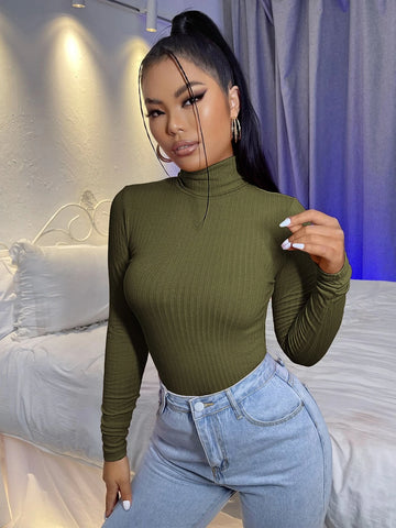 SXY High Neck Rib-knit Tee