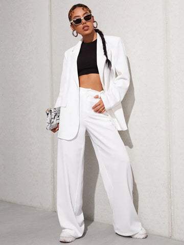 Lapel Neck Belted Blazer & Tailored Pants