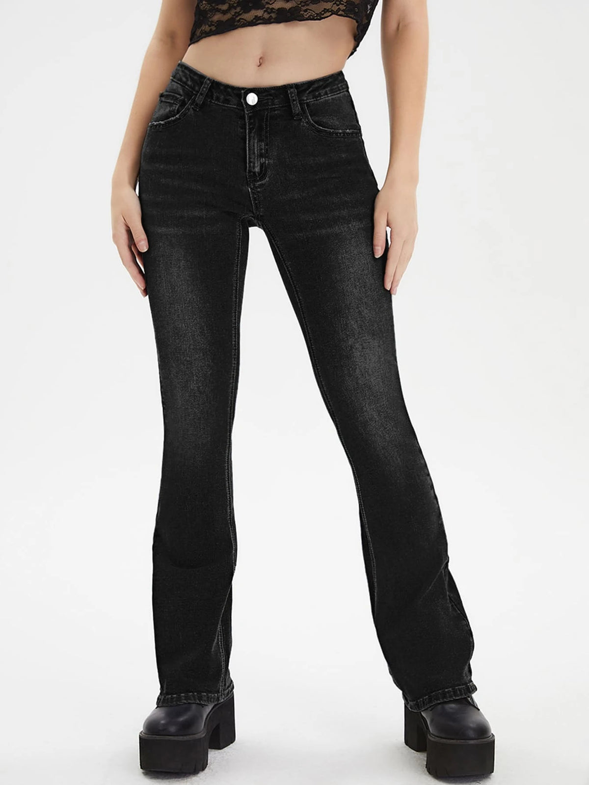 Bleach Wash Flare Leg Jeans