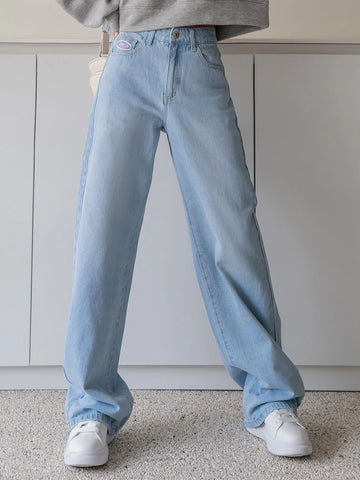 DAZY Patched Detail Straight Leg Jeans