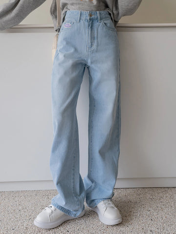 DAZY Patched Detail Straight Leg Jeans