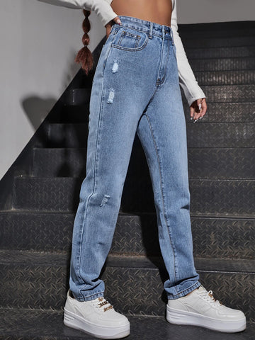 High Waist Straight Leg Jeans