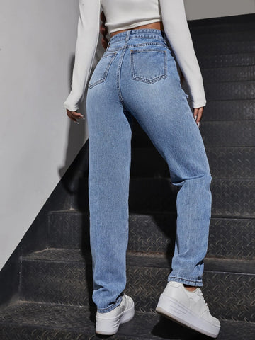 High Waist Straight Leg Jeans