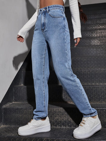High Waist Straight Leg Jeans