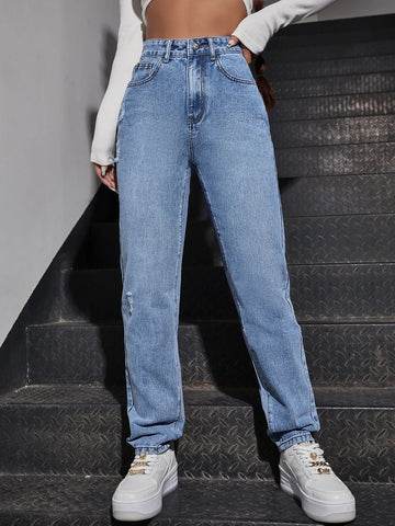 High Waist Straight Leg Jeans