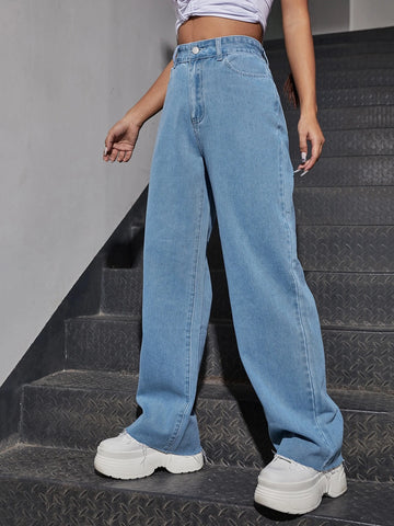 Fire Print Raw Hem Straight Leg Jeans