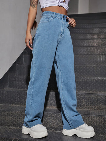 Fire Print Raw Hem Straight Leg Jeans