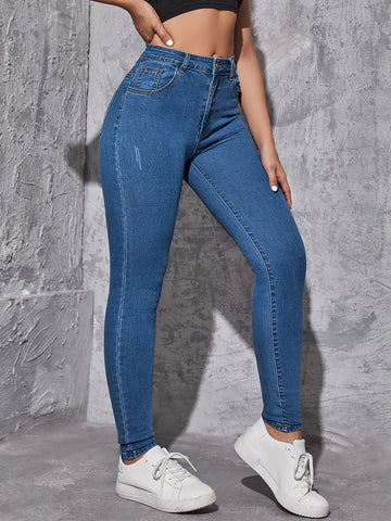High Waist Ripped Skinny Jeans