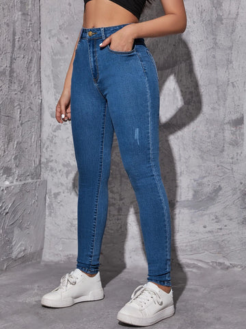 High Waist Ripped Skinny Jeans