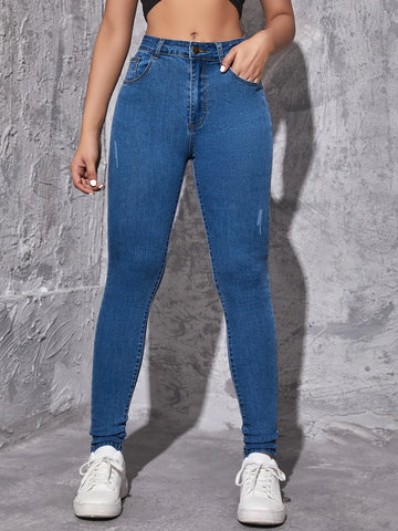 High Waist Ripped Skinny Jeans