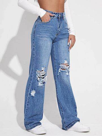 High Waist Ripped Jeans