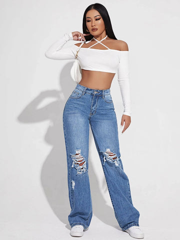 High Waist Ripped Jeans