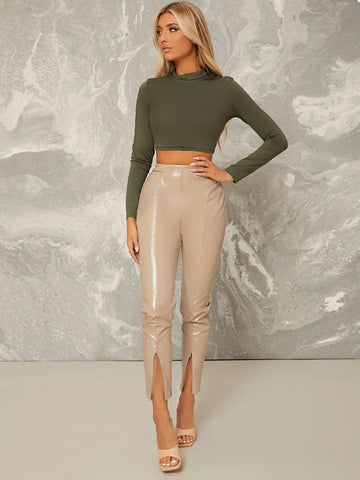 evolu Form-Fitting Mock Neck Crop Top