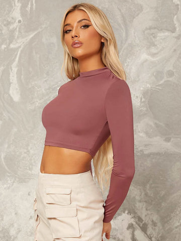 evolu Form-Fitting Mock Neck Crop Top
