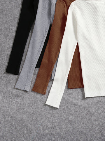 4pcs Solid Turtleneck Ribbed Knit Sweater