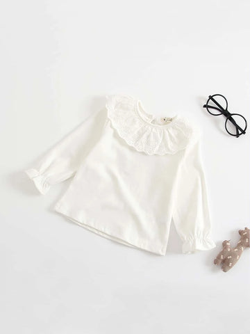 Baby Eyelet Embroidery Ruffle Trim Top