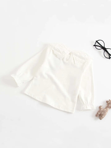 Baby Eyelet Embroidery Ruffle Trim Top