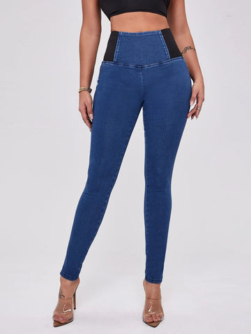 Curvy Color Block Wide Waist Jeans