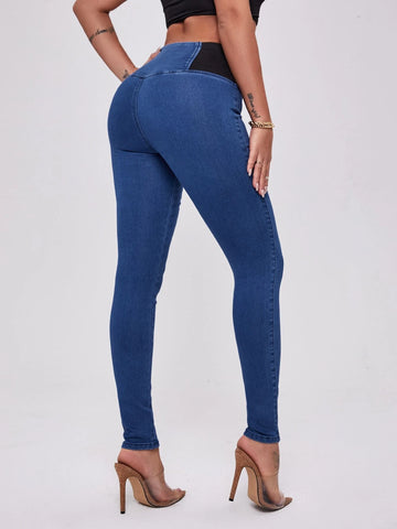 Curvy Color Block Wide Waist Jeans
