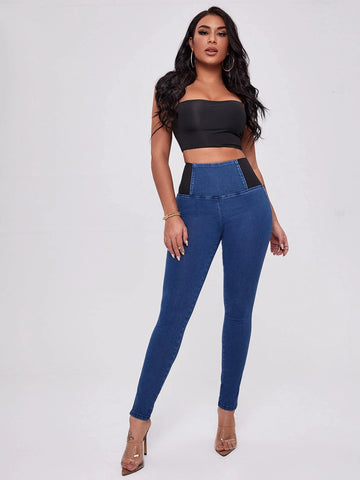 Curvy Color Block Wide Waist Jeans