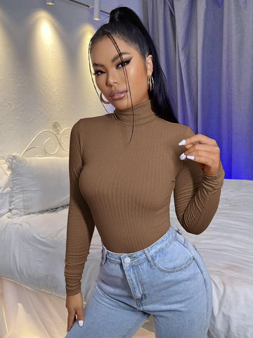 SXY High Neck Rib-knit Tee