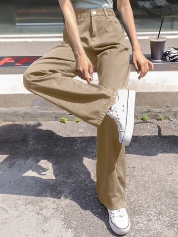 DAZY Solid High Waisted Boyfriend Jeans