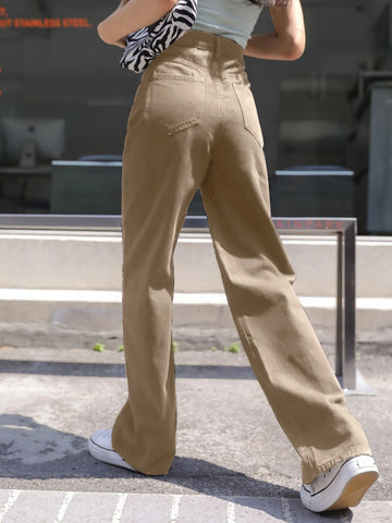 DAZY Solid High Waisted Boyfriend Jeans