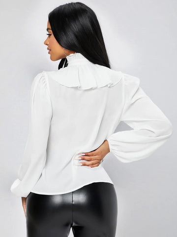 PETITE Ruffle Trim Button Front Shirt