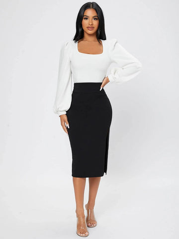 Square Neck Lantern Sleeve Tee