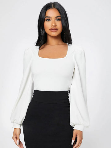 Square Neck Lantern Sleeve Tee