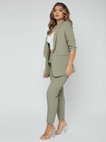 SXY Shawl Neck Open Front Blazer & Pants Suit