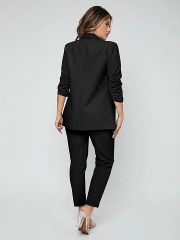 SXY Shawl Neck Open Front Blazer & Pants Suit