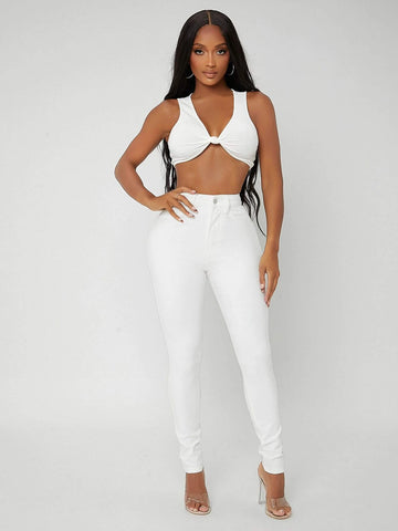 SXY High Waist Bleach Wash Skinny Jeans