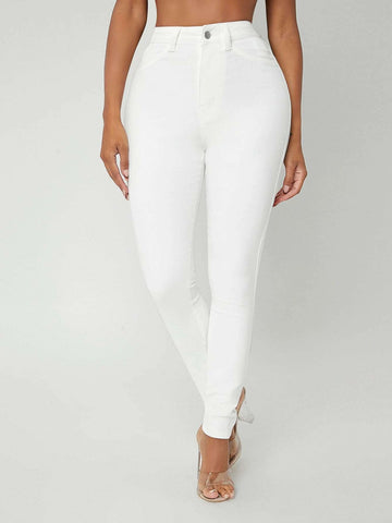 SXY High Waist Bleach Wash Skinny Jeans