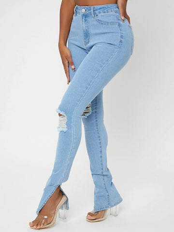 SXY Ripped Frayed Split Hem Skinny Jeans