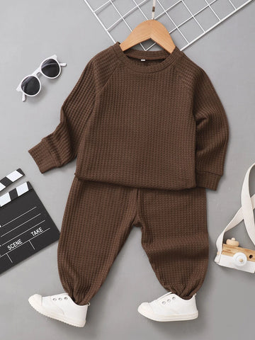 Toddler Boys Raglan Sleeve Waffle Knit Pullover & Sweatpants
