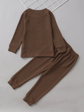 Toddler Boys Raglan Sleeve Waffle Knit Pullover & Sweatpants