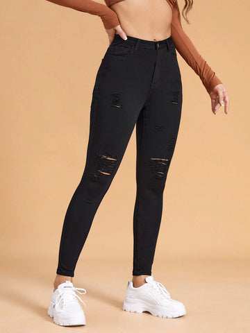 High Stretch Ripped Skinny Jeans
