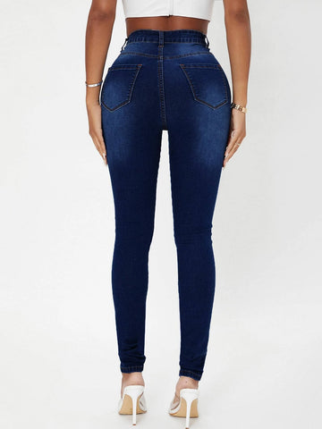 SXY High Waist Bleach Wash Skinny Jeans